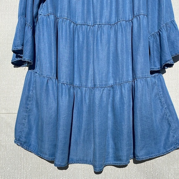 Chelsea & Theadore Chambray Pearls Tiered Dress LT Blue Size XL - Picture 11 of 11
